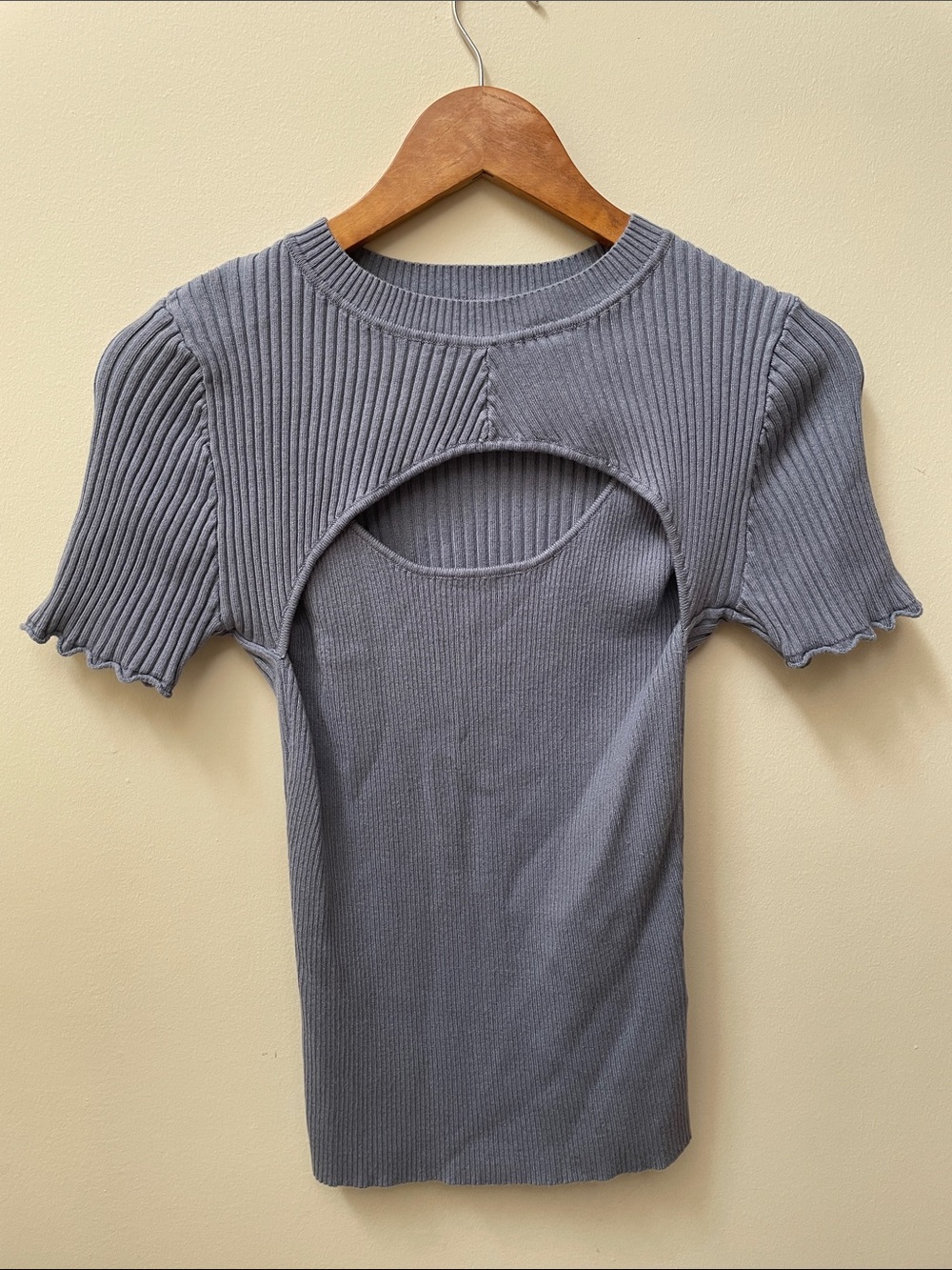 Heartloom Periwinkle Ribbed Short Sleeve Cutout Top